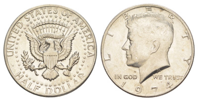 США 1/2 доллара (50 центов) 1974 Джон Кеннеди KM 202b медь плакированная медно-никелем aUNC 4536-532