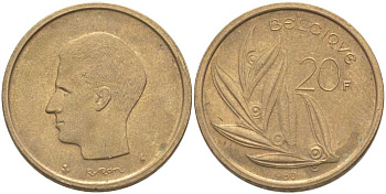 Бельгия 20 франков 1980 Belgique, Бодуэн I (1951-1993) KM 159 никель бронза 115-736