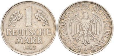 ФРГ 1 марка 1983 J KM 110, J. 385 медно-никель 4177-1236