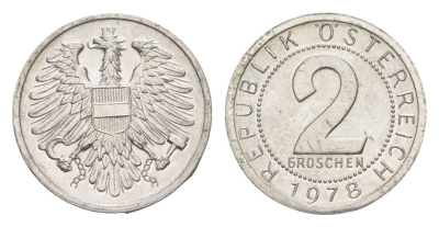 Австрия 2 гроша 1978 KM 2876 алюминий aUNC 4564-912