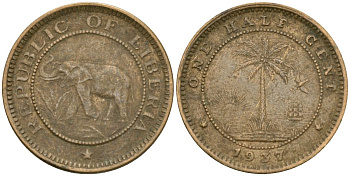 Либерия 1/2 цента 1937 KM 10 латунь 4174-347