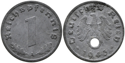 ГЕРМАНИЯ 1 РЕЙХСПФЕННИГ 1943 A KM 97, J.369 цинк 96-766