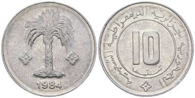 Алжир 10 сантимов 1984 пальмы KM 115 алюминий UNC 4619-245