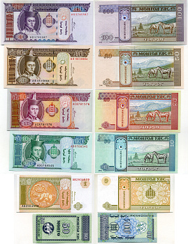 Монголия набор из 6 банкнот 2000-2002 бумага UNC (пресс) 446-103-3