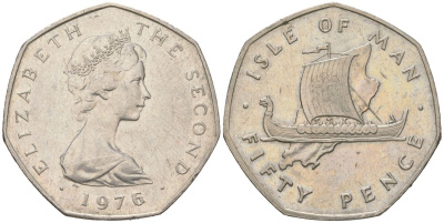 Остров Мэн 50 пенсов 1976 Елизавета II (1952-2022) KM 39 медно-никель 4619-141