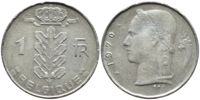 БЕЛЬГИЯ 1 ФРАНК 1970 BELGIQUE KM 142.1 медно-никель 4385-1032