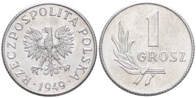 ПОЛЬША 1 ГРОШ 1949 KM 39 алюминий UNC 112-568