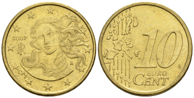 Италия 10 евроцентов 2007 KM 213 нордик 4147-755