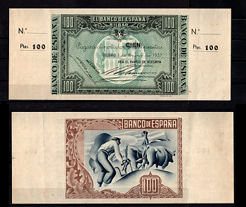 Испания, Бильбао 100 песет 1937 Pick S565 f бумага 6267-32-1