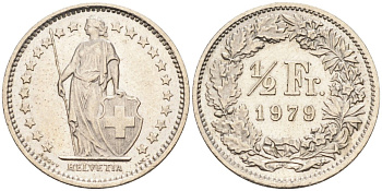 Швейцария 1/2 франка 1979 KM 23а медно-никель 4585-1049