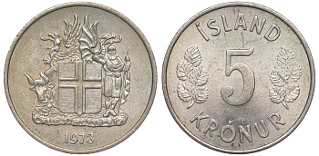 Исландия 5 крон 1973 KM 18 медно-никель 4588-614