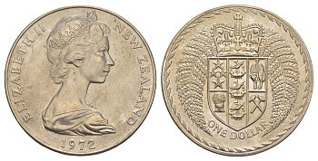 Новая Зеландия 1 доллар 1972 тираж 42.000 экземпляров KM 38 медно-никель BU 91-324