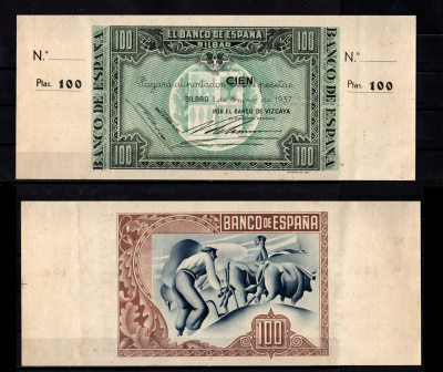 Испания, Бильбао 100 песет 1937 Pick S565 f бумага 6267-32-1