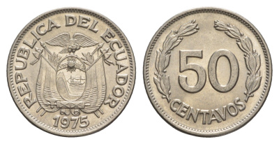 Эквадор 50 сентаво 1975 KM 81 сталь плакированная никелем UNC 4641-616