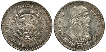 Мексика 1 песо 1967 Хосе Мария Морелос KM 459 серебро 79-823