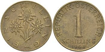 Австрия 1 шиллинг 1968 KM 2886 алюминиевая бронза 4579-331