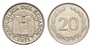 Эквадор 20 сентаво 1971 KM 77.1c сталь плакированная никелем aUNC 4640-1232