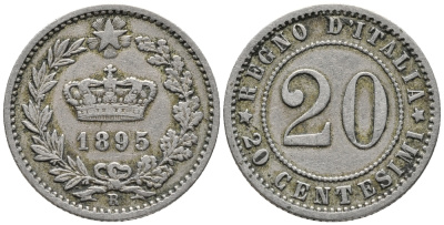 ИТАЛИЯ 20 ЧЕНТЕЗИМО 1895 R KM 28.2 медно-никель 34-1231