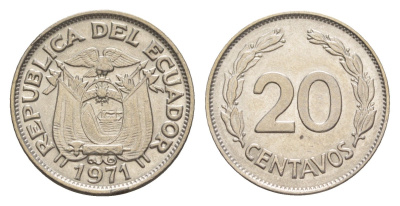 Эквадор 20 сентаво 1971 KM 77.1c сталь плакированная никелем aUNC 4640-1232