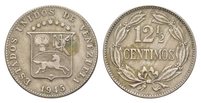 Венесуэла 12 1/2 сентимо 1945 Y 30a медно-никель 4582-335