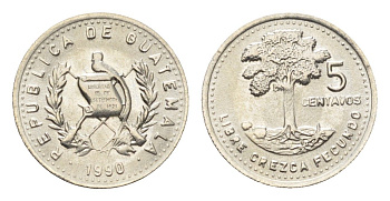 Гватемала 5 сентаво 1990 KM 276 медно-никель 4668-751