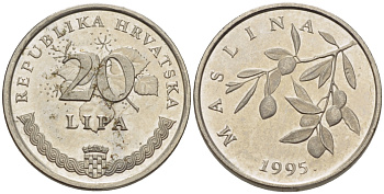 Хорватия 20 лип 1995 олива, легенда на хорватском KM 7 сталь плакированная никелем 66-537