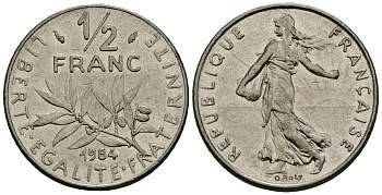 Франция 1/2 франка 1984 сеятель KM 931 никель 4135-725