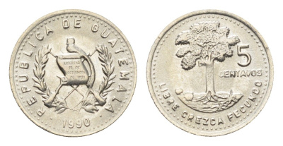 Гватемала 5 сентаво 1990 KM 276 медно-никель 4668-751