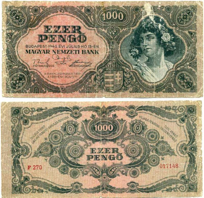 Венгрия 1000 пенго 1945 Pick 118 а бумага 435-21-1-2