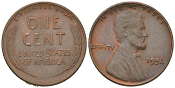 США 1 цент 1956 Авраам Линкольн KM 132 бронза UNC 220-459