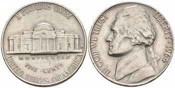 США 5 центов 1964 D, Джефферсон KM А192 медно-никель 68-734