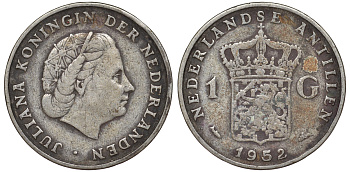 Нидерландские Антилы 1 гульден 1952 Юлиана (1948-1980) KM 2 серебро 36-917