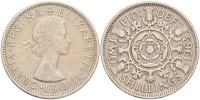 Великобритания 2 шиллинга (флорин) 1963 Елизавета II (1952-2022) KM 906, Spink 4146 медно-никель 189-644