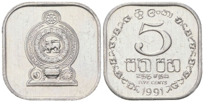 Шри-Ланка 5 центов 1991 KM 139a алюминий aUNC 4617-1247