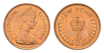 Великобритания 1/2 пенни 1981 Елизавета II (1952-2022) KM 914, Spink 4239 бронза UNC 4685-542