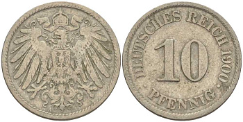 Германия 10 пфеннигов 1900 A KM 12, J. 13 медно-никель 4401-1131