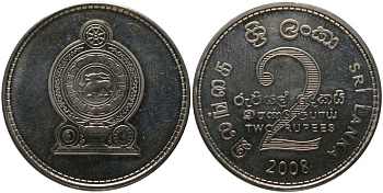 Шри Ланка 2 рупии 2008 KM 147a сталь плакированная никелем UNC 4557-1215