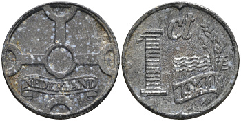Нидерланды 1 цент 1941 Вильгельмина (1890-1948) KM 170 цинк    4169-161