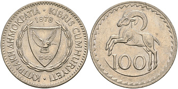 Кипр 100 милсов 1978 европейский муфлон KM 42 медно-никель 4168-616