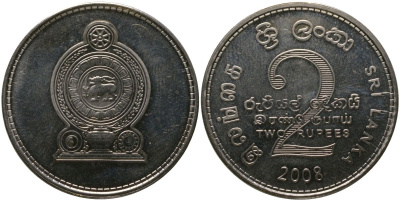 Шри Ланка 2 рупии 2008 KM 147a сталь плакированная никелем UNC 4557-1215