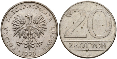 Польша 20 злотых 1990 MW KM 153.2, Parchimowicz 255b медно-никель 4187-747