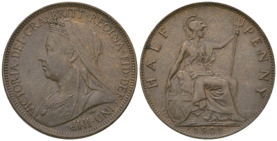 Великобритания 1/2 пенни 1901 Виктория (1837-1901) KM 789, Spink 3962 бронза 4163-853