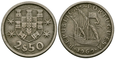 Португалия 2,5 эскудо 1969 KM 590 медно-никель 4167-115