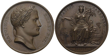 Франция медаль 1806 Наполеон I Бонапарт, оккупация Гамбурга, 39,6 гр., 40,42 мм Slg. Julius 1619 бронза 00-00