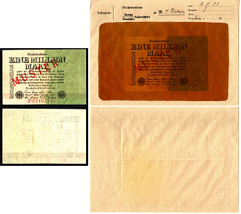 Германия 1000000 марок 1923 темно зеленый, 9 августа, MUSTER, образец, Specimen. В оригинальном банковском конверте. Из коллекции Отто Сейфферта (помощник Ялмара Шахта - министра экономики Германии и президента Рейхсбанка времен третьего рейха) Pick 101 s