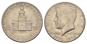 США 1/2 доллара (50 центов) 1976 D, 200 лет независимости, Джон Кеннеди KM 205 медь плакированная медно-никелем aUNC 4565-423