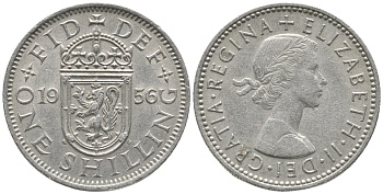 Великобритания 1 шиллинг 1956 Елизавета II (1952-2022), Шотландский герб KM 905, Spink 4148 медно-никель 34-236