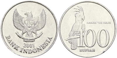 Индонезия 100 рупий 2001 черный пальмовый какаду KM 61 алюминий 4364-3021