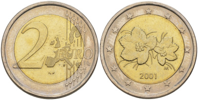Финляндия 2 евро 2001 KM 105 биметалл UNC 186-1224