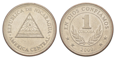 Никарагуа 1 кордоба 2000 KM 89 сталь плакированная никелем aUNC 4641-354